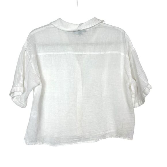 Lulus Linen Blend White Short Sleeve Button Up Crop Top Small Short Sleeve Shirt - Picture 4 of 10